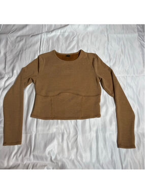 Women's Wild Fable Long Sleeve Ribbed Crop Top XL Brown